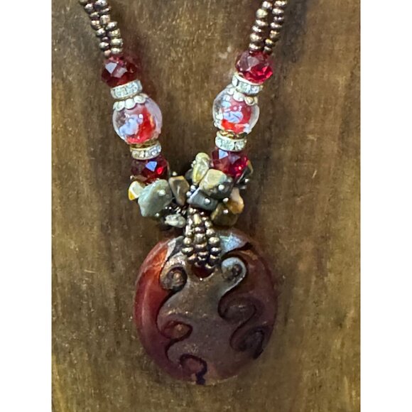 Handcrafted Bohemian Necklace & Earrings Set With Glass Beads Art Glass - Picture 7 of 9